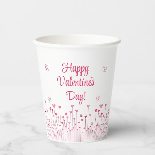 Gobelets En Papier Fleurs de Coeur Rose Valentine's Day tasse de papi (Recto)