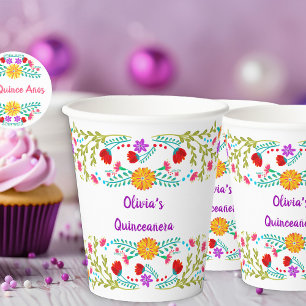 Gobelets En Papier Fleurs de Fiesta Mexicaines Coupelles en Papier Bl