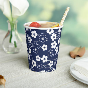 Gobelets En Papier Fleurs de fleurs de cerisier de Sakura bleu japona