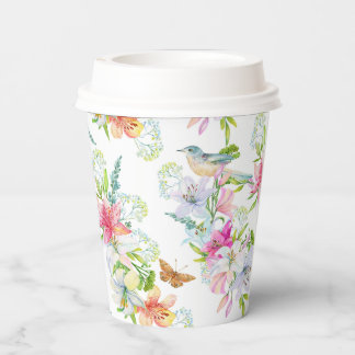 Gobelets En Papier Fleurs de mariage Lys et oiseaux Aquarelle