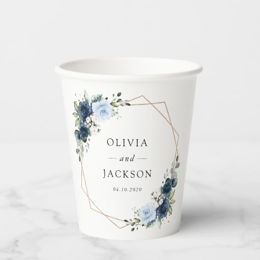 Gobelets En Papier Fleurs de marine, Fleurs bleues, Boho, Mariage flo (Recto)