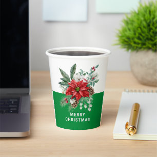 Gobelets En Papier Fleurs de Noël Bouquet Joyeux Noël Texte 2