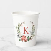 Gobelets En Papier Fleurs de Noël Monogramme personnalisé de couronne (Verso)