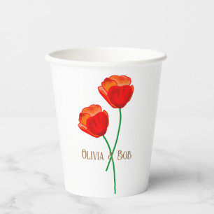 Gobelets En Papier Fleurs de pavot rouge personnalisées