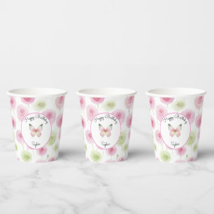 Gobelets En Papier Fleurs de Renoncule Rose Féminin Anniversaire