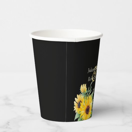 Gobelets En Papier Fleurs de soleil aquarelle sur mariage noir (Droite)