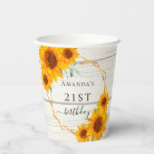 Gobelets En Papier Fleurs de soleil d'anniversaire bois rustique nom  (Verso)