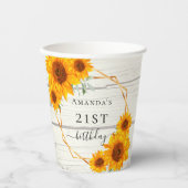 Gobelets En Papier Fleurs de soleil d'anniversaire bois rustique nom  (Recto)