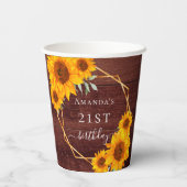 Gobelets En Papier Fleurs de soleil nom de bois brun anniversaire rus (Verso)