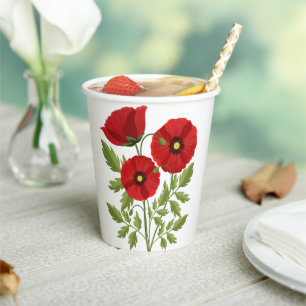 Gobelets En Papier Fleurs d'été joyeuses floraison de pavot