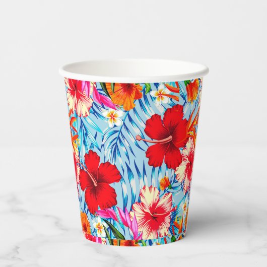 Gobelets En Papier fleurs d'hibiscus bleu tropical (Verso)