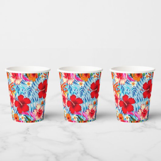 Gobelets En Papier fleurs d'hibiscus bleu tropical (Multi)
