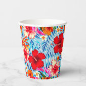 Gobelets En Papier fleurs d'hibiscus bleu tropical (Recto)