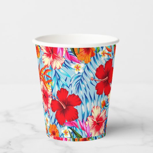 Gobelets En Papier fleurs d'hibiscus bleu tropical (Recto)
