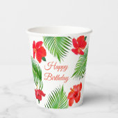 Gobelets En Papier Fleurs d'Hibiscus rouge & Palm Feuilles fête d'ann (Verso)