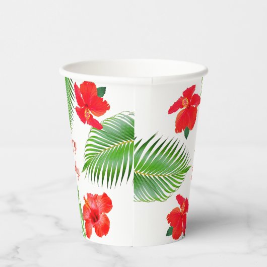 Gobelets En Papier Fleurs d'Hibiscus rouge & Palm Feuilles fête d'ann (Droite)