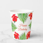 Gobelets En Papier Fleurs d'Hibiscus rouge & Palm Feuilles fête d'ann (Recto)