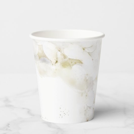 Gobelets En Papier Fleurs d'hortensia blanches aquarelle mariage (Verso)