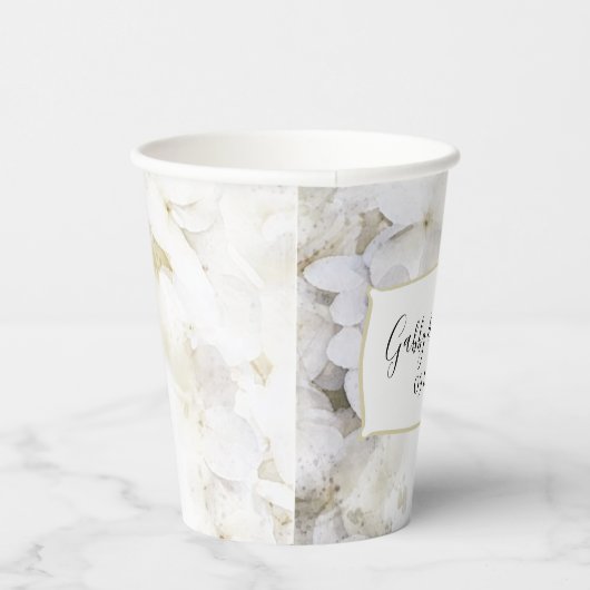 Gobelets En Papier Fleurs d'hortensia blanches aquarelle mariage (Droite)