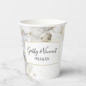 Gobelets En Papier Fleurs d'hortensia blanches aquarelle mariage (Recto)