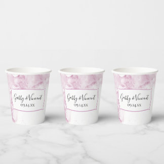 Gobelets En Papier Fleurs d'hortensia rose pâle aquarelle mariage