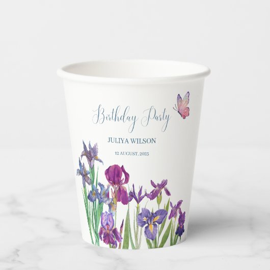 Gobelets En Papier Fleurs d'Iris fête d'anniversaire (Recto)