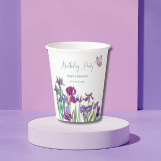 Gobelets En Papier Fleurs d'Iris fête d'anniversaire