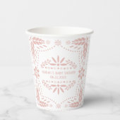 Gobelets En Papier fleurs d'or rose baby shower picado papillon blanc (Recto)