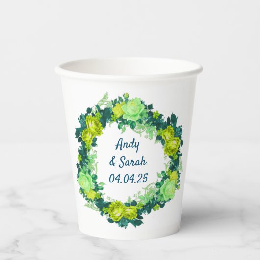 Gobelets En Papier Fleurs Enchantées : Couronne Florale Exquise Bleue (Recto)