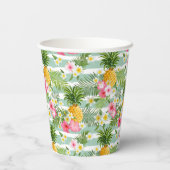 Gobelets En Papier Fleurs et ananas Turquoises rayures (Verso)