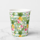 Gobelets En Papier Fleurs et ananas Turquoises rayures (Recto)