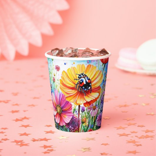 Gobelets En Papier Fleurs et coccinelles (Insitu)