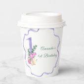 Gobelets En Papier Fleurs et ruban Fête du premier anniversaire (Recto)