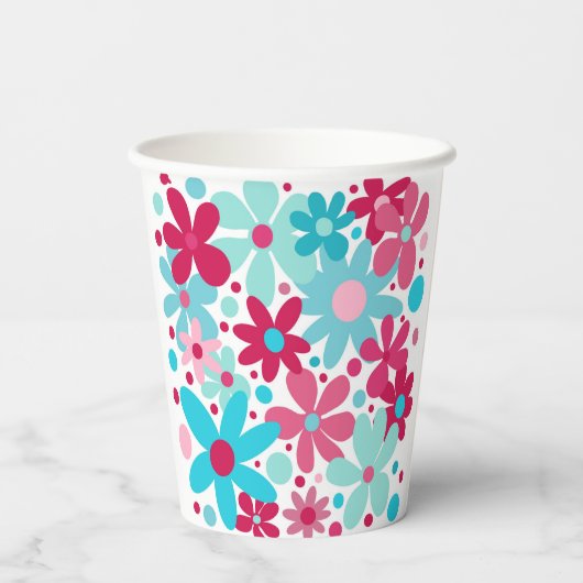 Gobelets En Papier Fleurs funky bleu et rose (Verso)