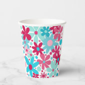 Gobelets En Papier Fleurs funky bleu et rose (Recto)