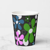 Gobelets En Papier Fleurs funky en vert, rose & bleu (Verso)