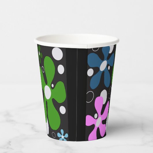 Gobelets En Papier Fleurs funky en vert, rose & bleu (Droite)