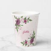 Gobelets En Papier fleurs mauves bordeaux verdure  (Verso)