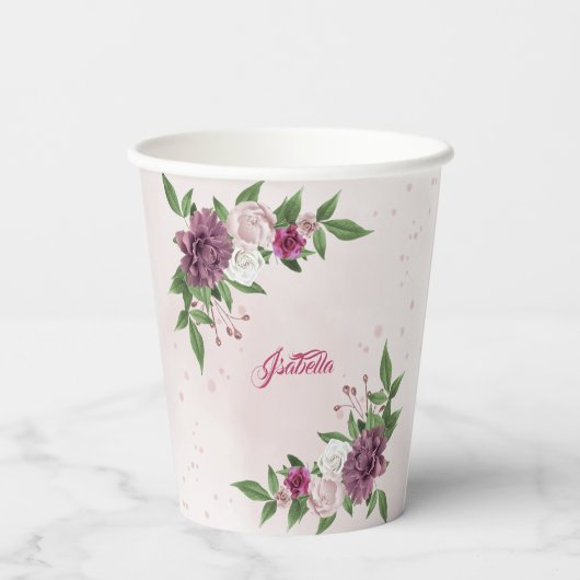 Gobelets En Papier fleurs mauves bordeaux verdure (Verso)