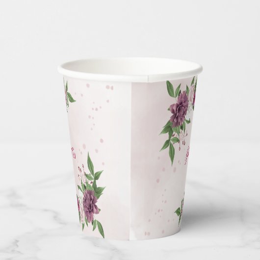 Gobelets En Papier fleurs mauves bordeaux verdure  (Droite)