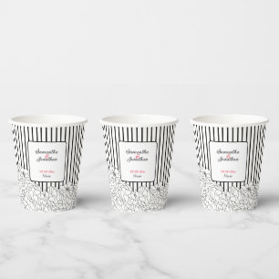Gobelets En Papier Fleurs noires et blanches avec bandes