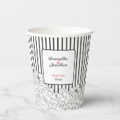 Gobelets En Papier Fleurs noires et blanches avec bandes (Recto)