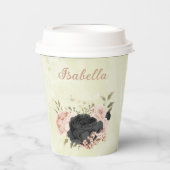 Gobelets En Papier fleurs noires rose (Recto)