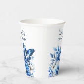 Gobelets En Papier Fleurs papillons bleues Élégant 100e anniversaire (Droite)