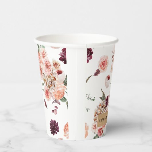 Gobelets En Papier Fleurs Pastel Modernes & Cadeau Personnalisé Kraft (Droite)