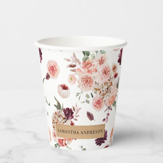 Gobelets En Papier Fleurs Pastel Modernes & Cadeau Personnalisé Kraft (Recto)