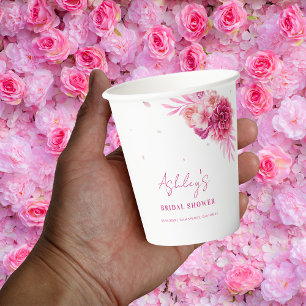 Gobelets En Papier Fleurs & Prosecco Fuschia Floral Fête de Mariage