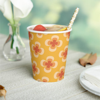 Gobelets En Papier Fleurs rétro géo des années 70 sur fond ambre