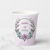 Gobelets En Papier fleurs romantiques poussiéreuses violettes et bleu (Verso)