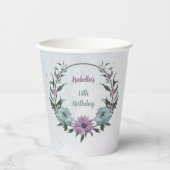 Gobelets En Papier fleurs romantiques poussiéreuses violettes et bleu (Recto)